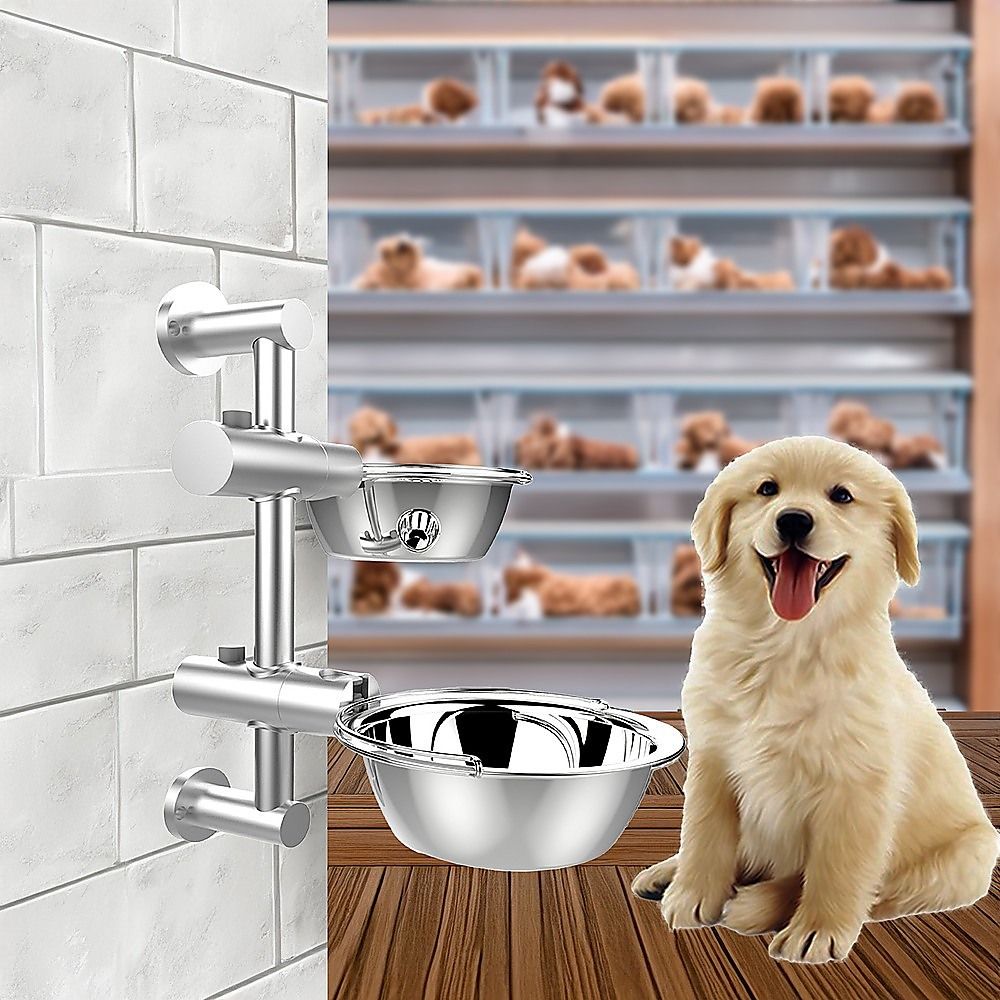 Wall Mounted Dog Bowl Adjustable Height Pet Feeder For Easy Feeding image 2