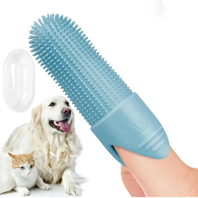 4 Pcs Blue Soft Silicone Pet Finger Toothbrush - Gentle Dental Care for Dogs & Cats