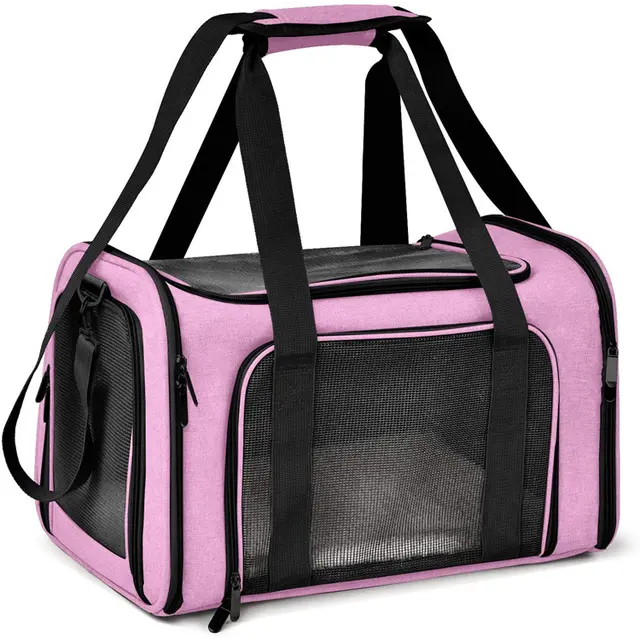 L Pink Portable Foldable Pet Carrier Bag - Large Capacity Travel Carrier for 2 Small…