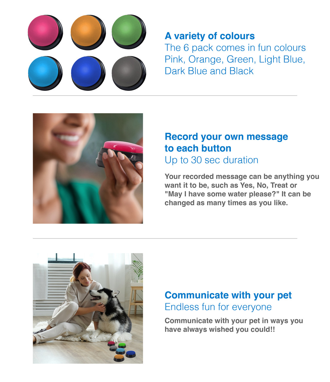 Tech4Pets 6-Pack Talking Buttons for Interactive Pet Communication image 2