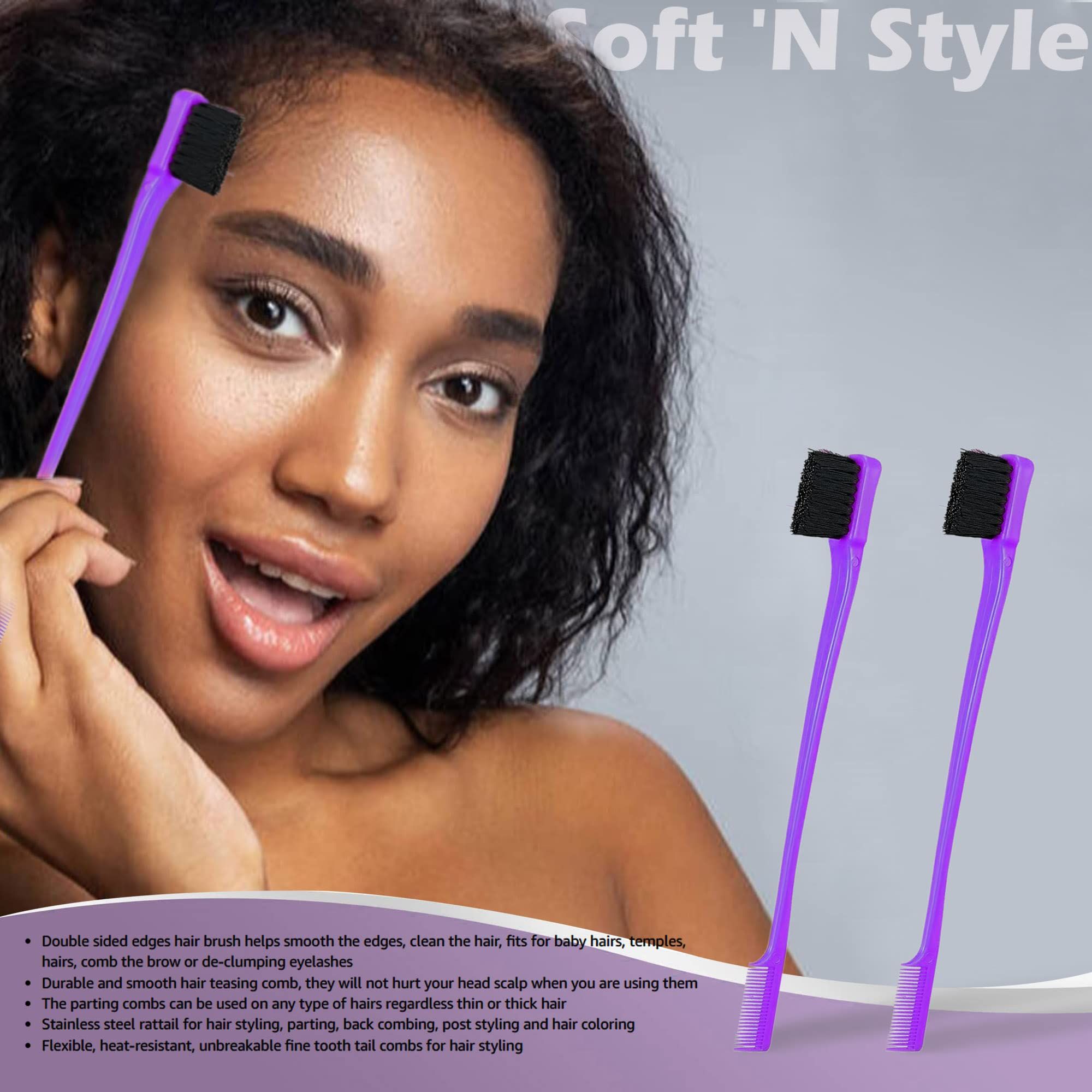 2 Pieces Soft Style Double Sided Edge Control Hair Brush Comb Combo Pack Brushes 2 In… image 3