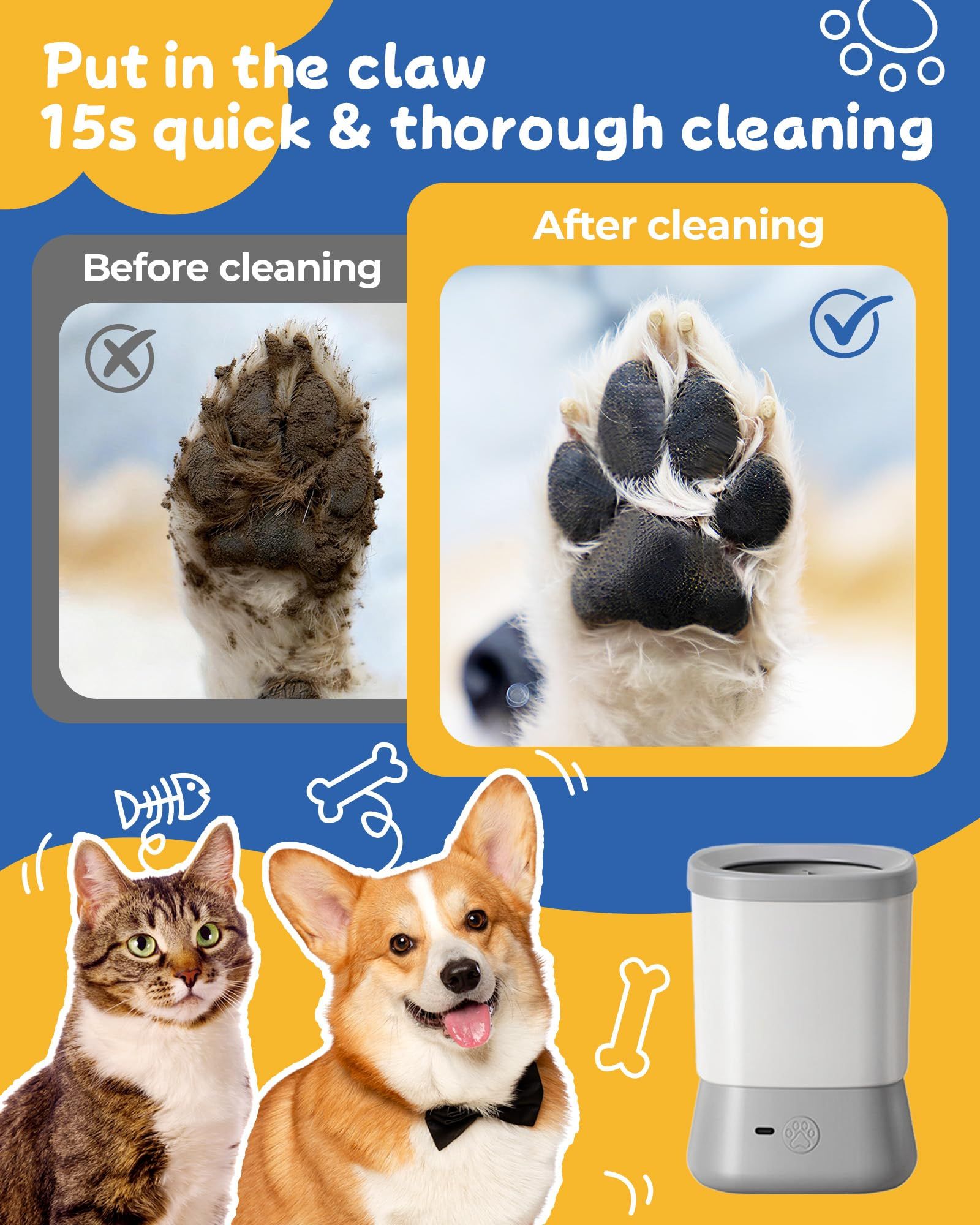 Electric Dog Paw Cleaner for Dogs，2 Speeds Automatic Dog Foot Paw Washer for…, Blue image 2