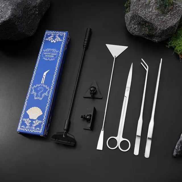 Silver Stainless Steel Aquarium Cleaning Tool Kit - 5 Piece Fish Tank Maintenance Set…