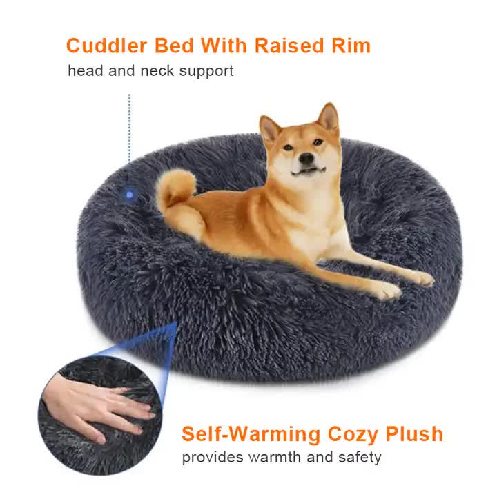 Calming Donut Pet Bed -Soft Faux Fur image 2
