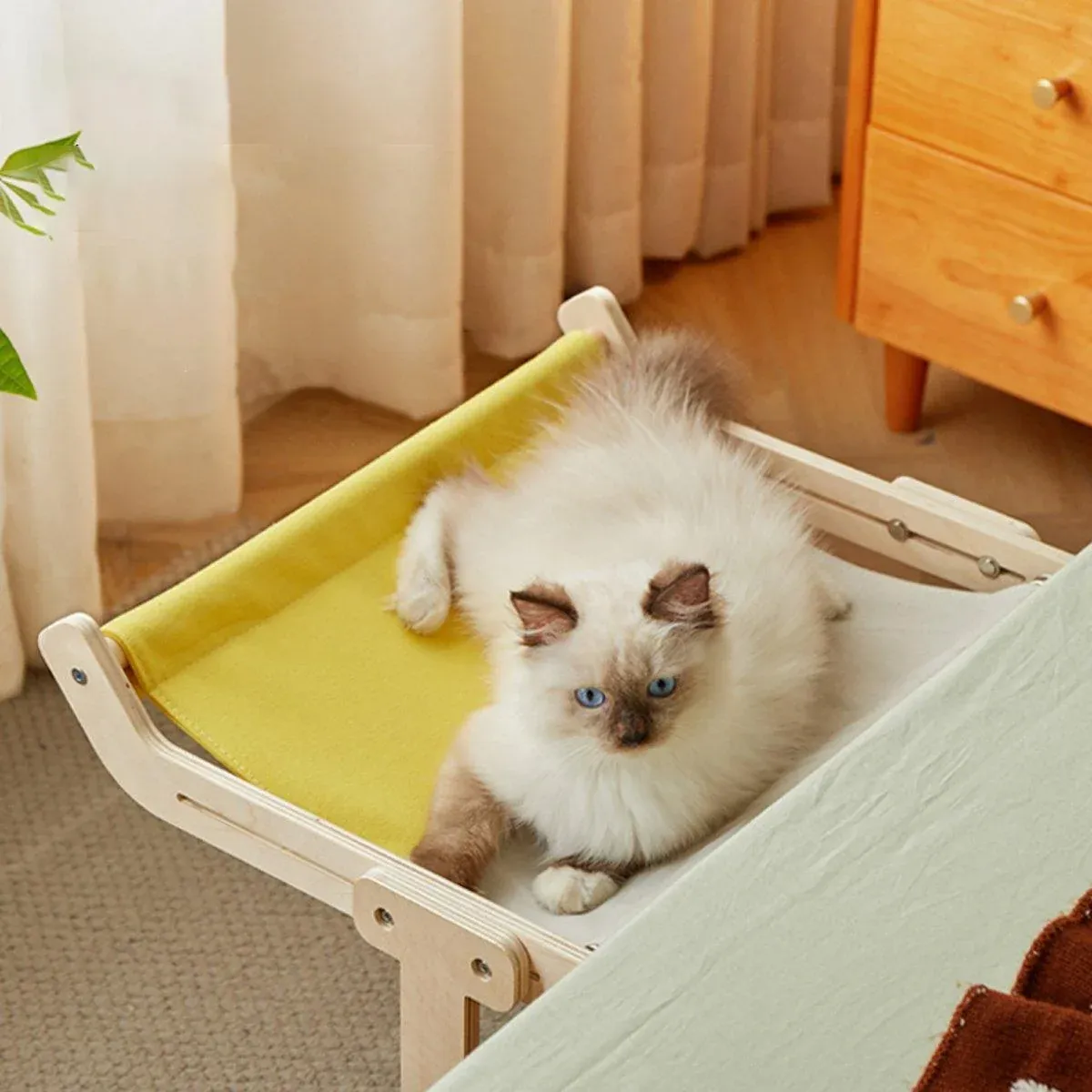 Window Hanging Cat Hammock Solid Wood Sun Bed Nest for All Seasons Durable - Grey+Blue image 15
