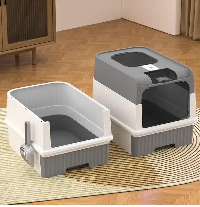 Black Large Enclosed Cat Litter Box with Drawer and Scoop-Odor Control image 4
