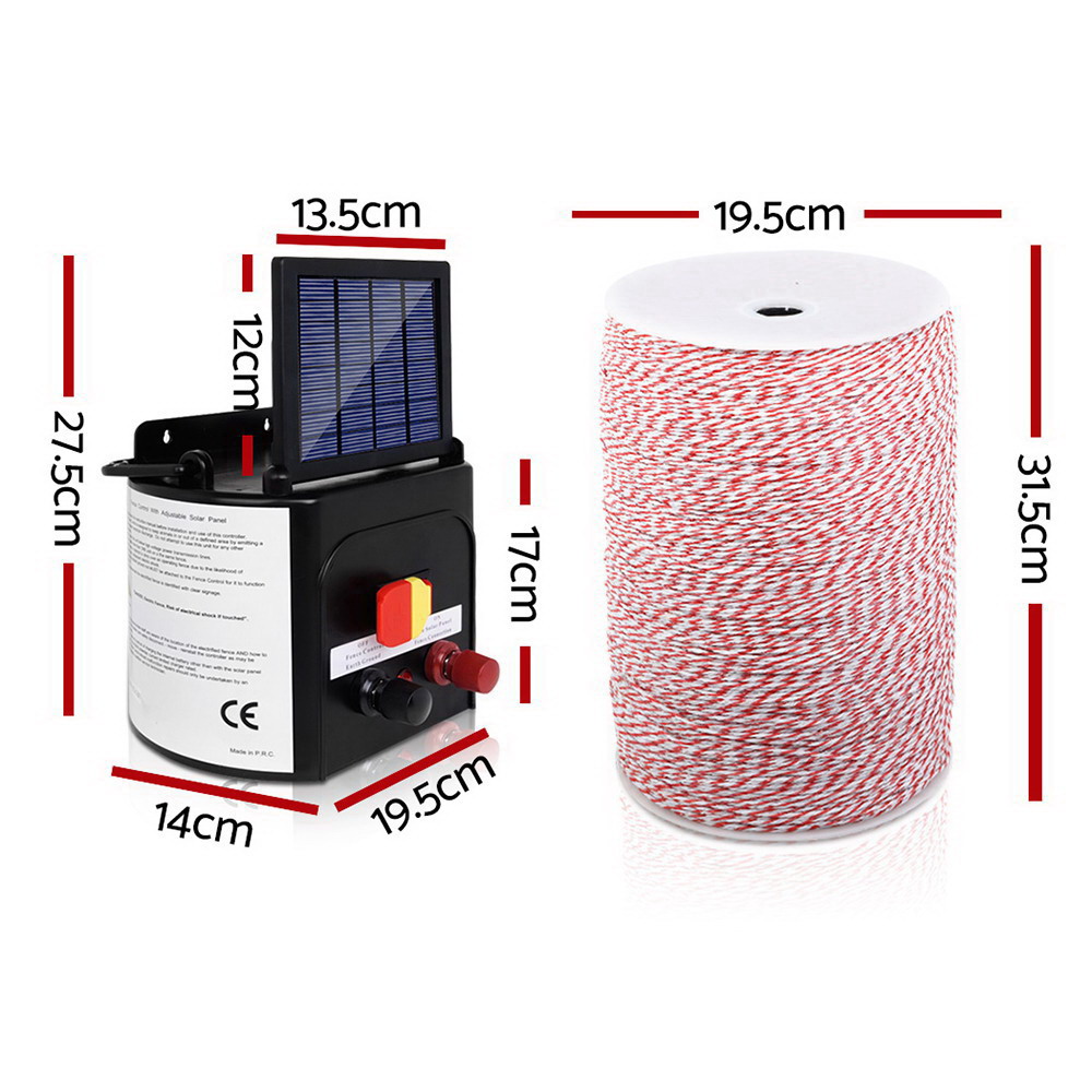 Giantz Fence Energiser 5KM Solar Powered Electric 2KM Poly Wire image 2