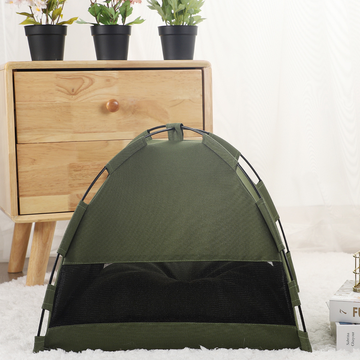 L Green Foldable Breathable Summer Pet Tent with Cooling Mat - Portable Outdoor and… image 4