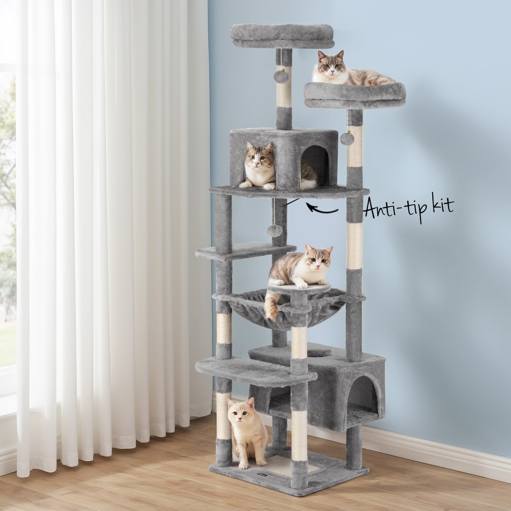 i.Pet Cat Tree 184cm Tower Scratching Post Trees Scratcher Condo House Light Grey image 7
