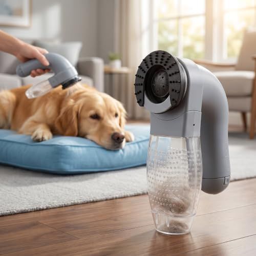2-in-1 Pet Hair Vacuum Grooming Brush Dog Cat Deshedding Tool with Suction & Soft…