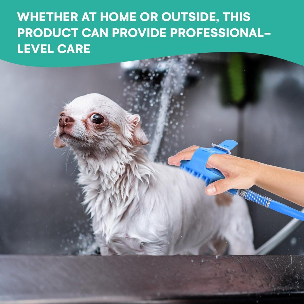 Pet Shower Head with Bath Brush 2 in 1 Dog and Cat Washing Sprayer with Hose…, Blue image 3