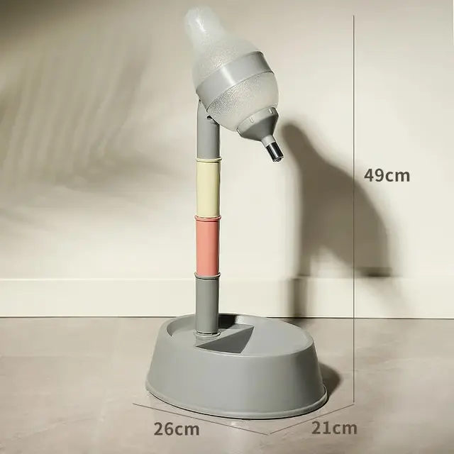 Grey Base Adjustable Height Pet Water Dispenser with Food Bowl Base - Non-Drip Bottle…