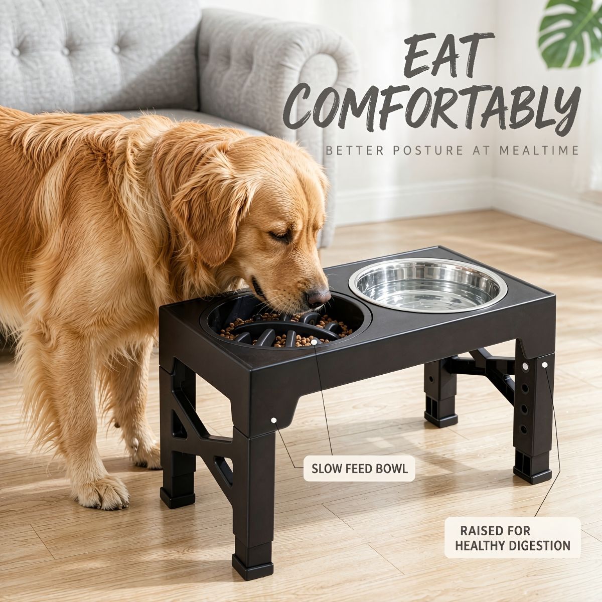 adjustable elevated pet feeder – stainless steel pet bowl image 10
