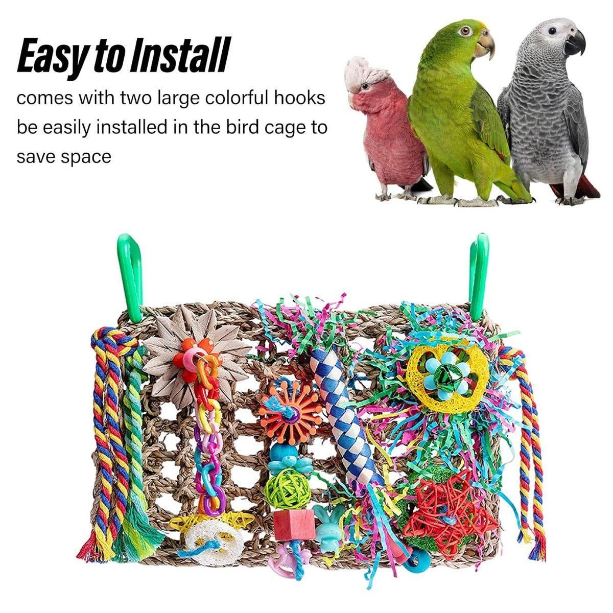 Parrot Gnawing Toys Woven Grass Nets Colourful Chewing Bird Cage Play image 7