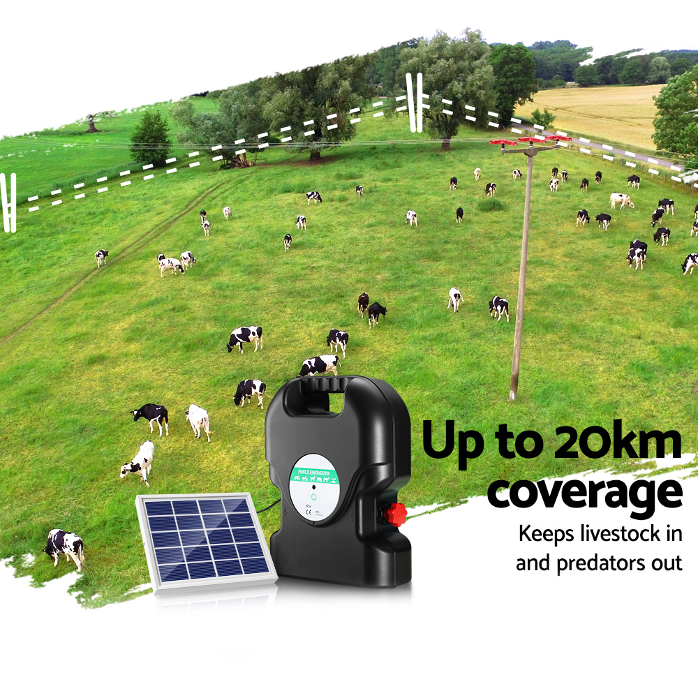 Giantz Fence Energiser 20KM Solar Powered 1.2J Electric image 5