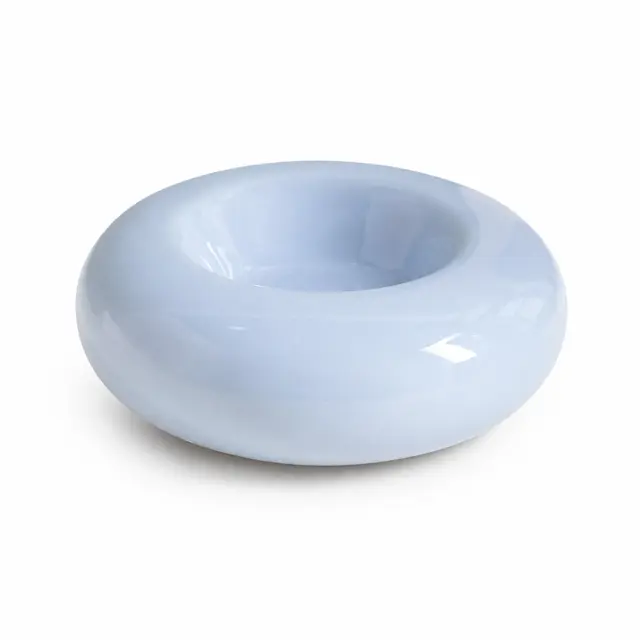 Blue Ceramic Pet Donut Bowl - 50ml Food Dish for Cats and Small Dogs - Non Slip Base