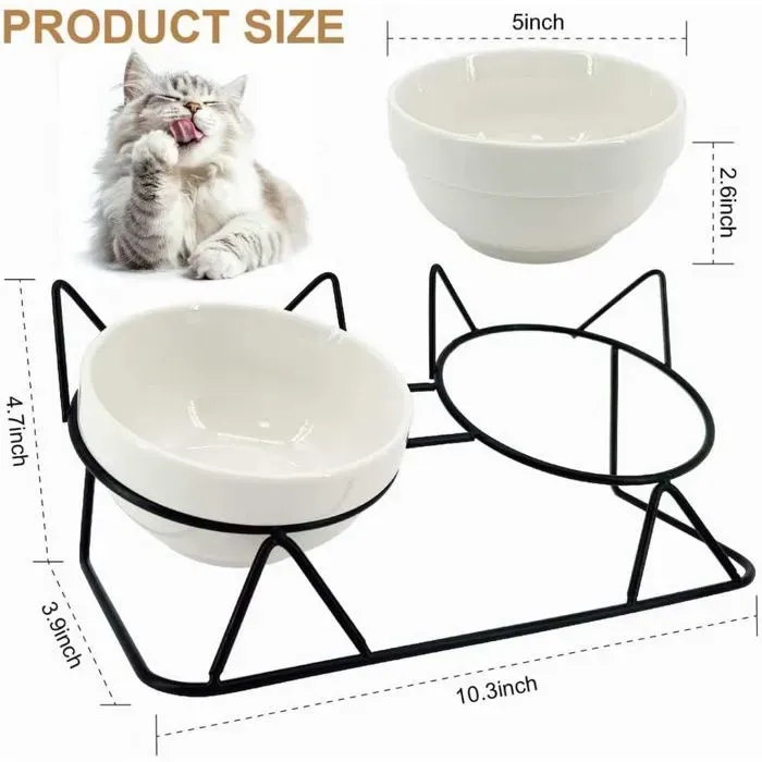 15 Degree Raised Ceramic Cat Bowl Set image 5