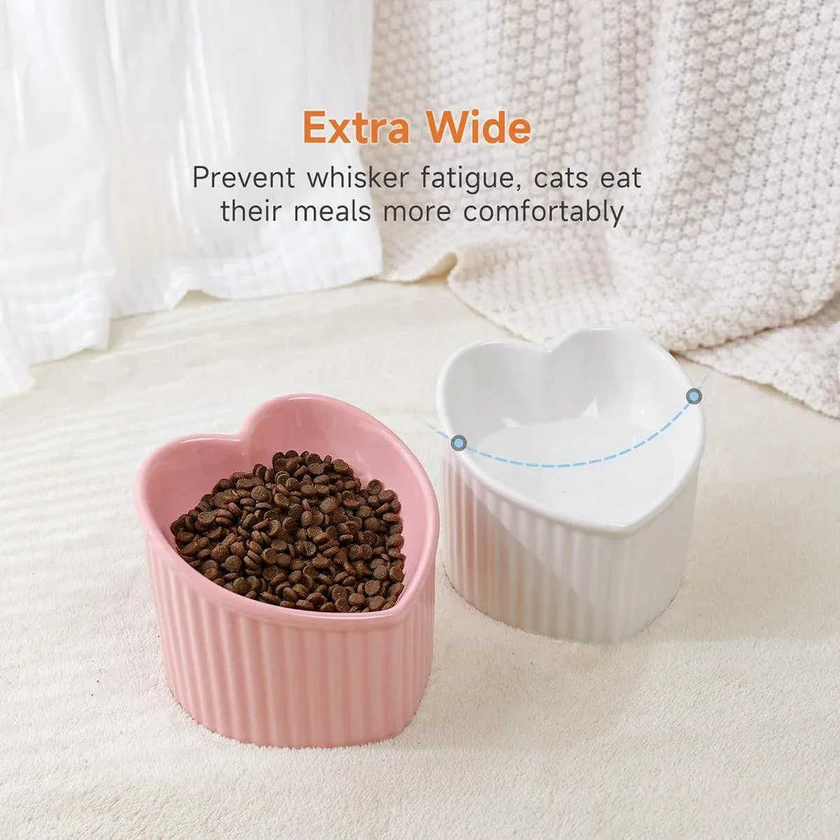Love Shape Slanted Cat Bowl Ceramic Pet Bowl for Cats Food Water Feeding Dish - Black image 10