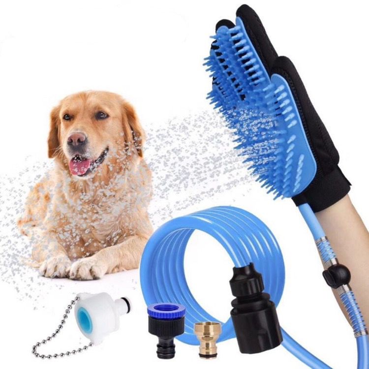 Five-Finger Pet Bathing Glove with Water Flow Control – Adjustable Wrist Strap, Blue