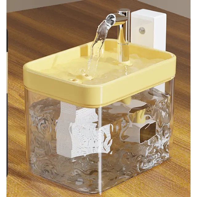 Transparent yellow Wireless Sensor Pet Water Fountain - 1.5L Automatic Filtered…