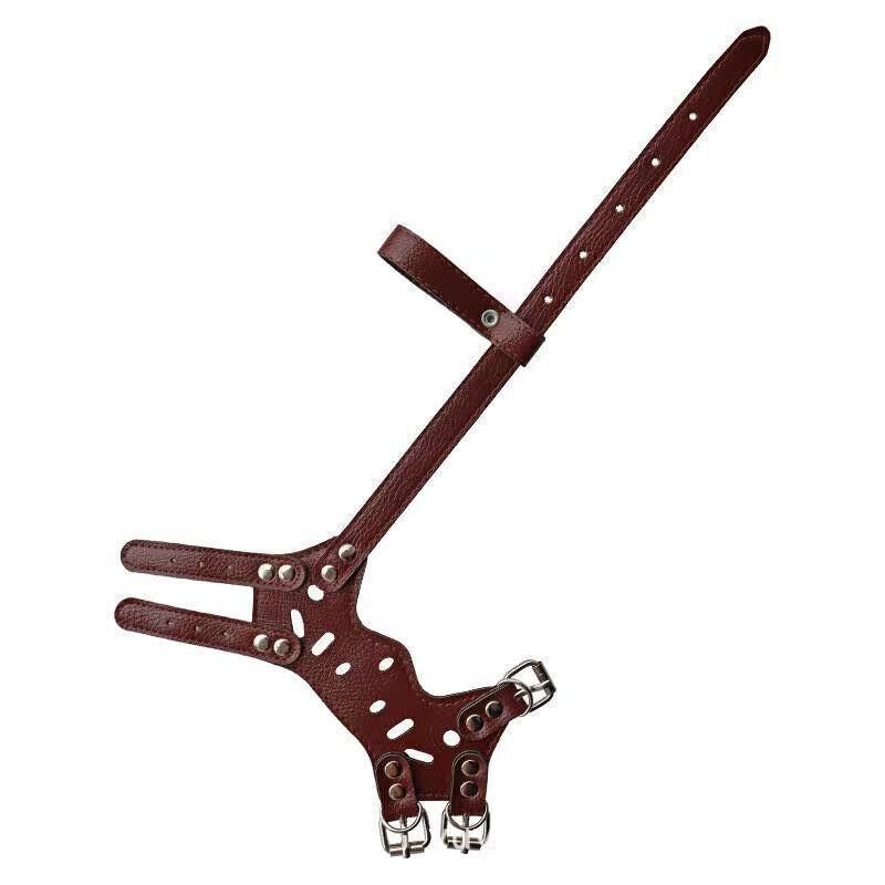 Adjustable Leather Pet Dog Mask Mouth Muzzle Anti Barking Bite Stop Chewing Brown - L image 3