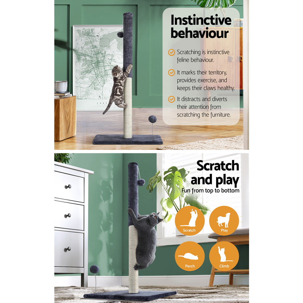 i.Pet Cat Tree 105cm Scratching Post Scratcher Tower Condo House Hanging toys Grey image 4