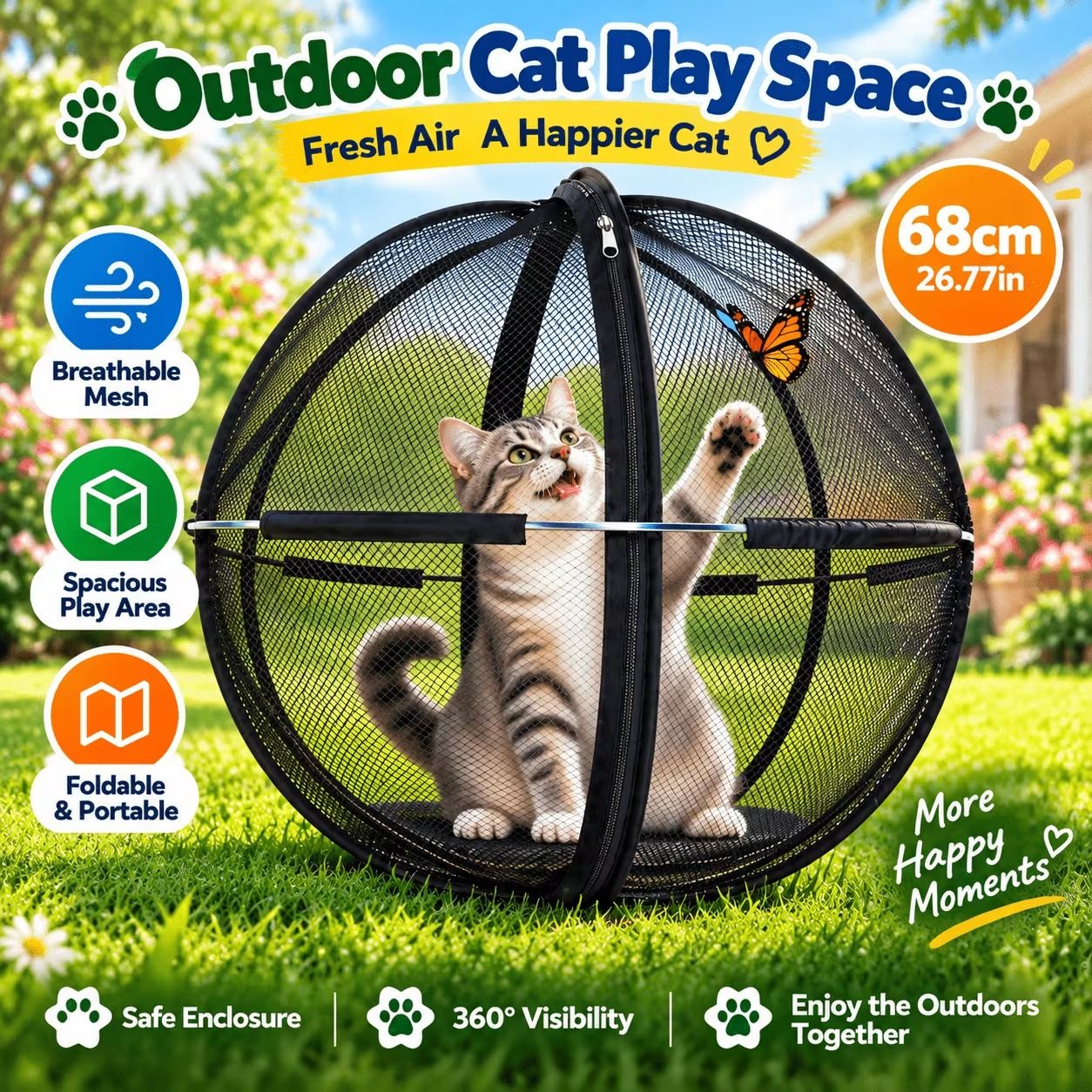 360° Panoramic Pop-Up Cat Enclosure Ball: breathable polyester mesh image 5
