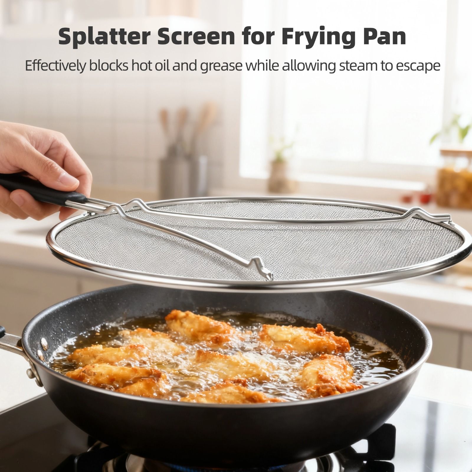 PCS Stainless Steel Fine Mesh Splatter Screen with Handle – Cooling Rack image 4