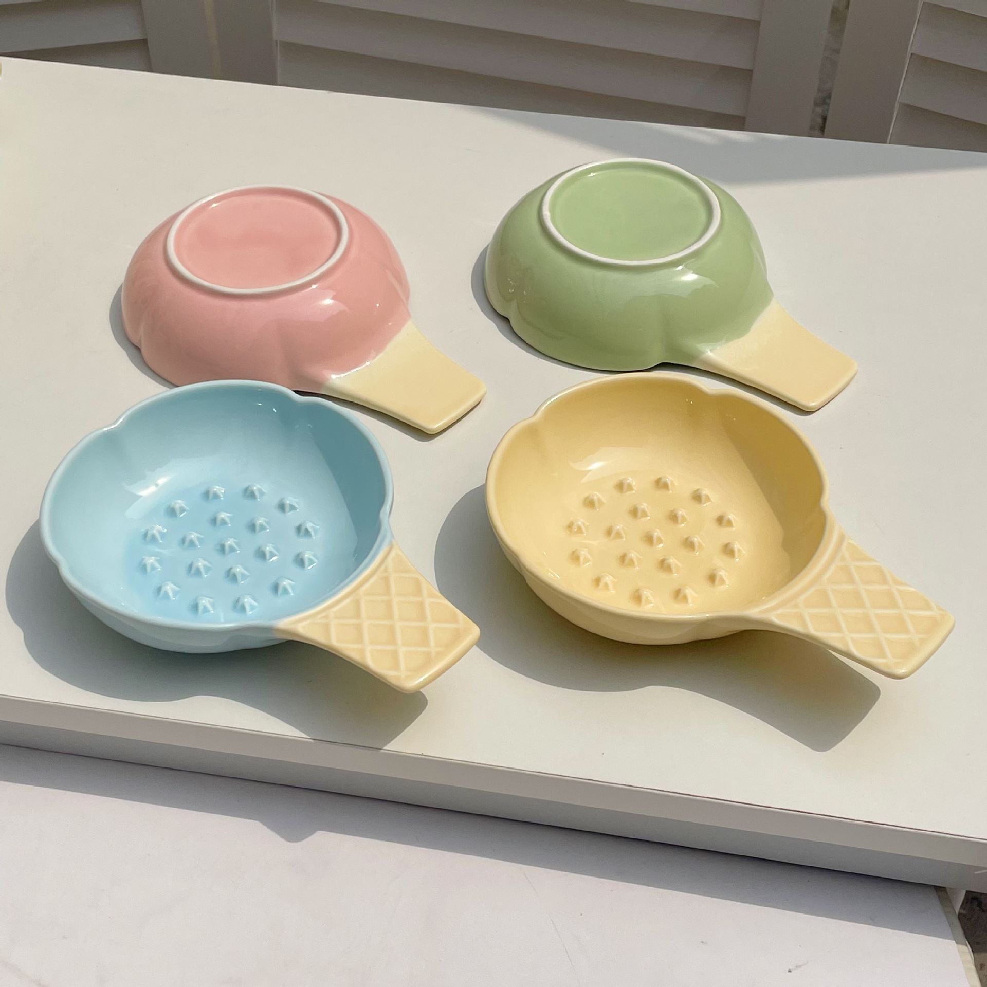 2 Pcs Green and Yellow Adorable Ice Cream Cone Ceramic Slow Feeder Pet Bowl - Fun… image 5