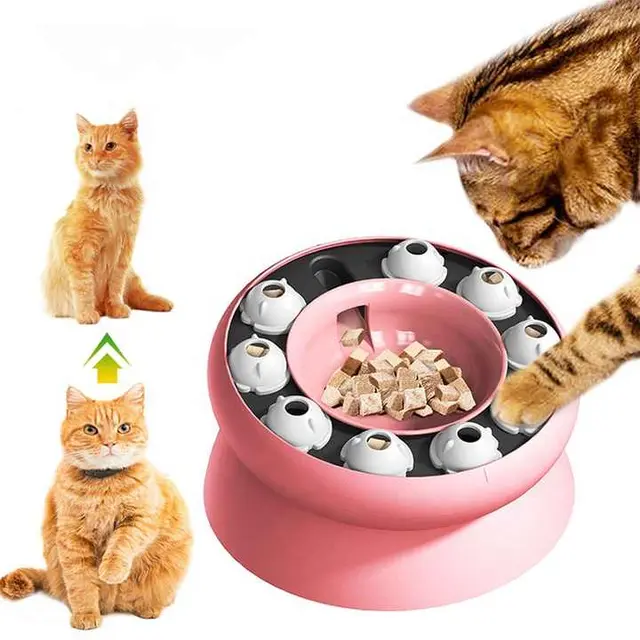 Pink Interactive Slow Feeder Cat Bowl - 15° Tilt Design