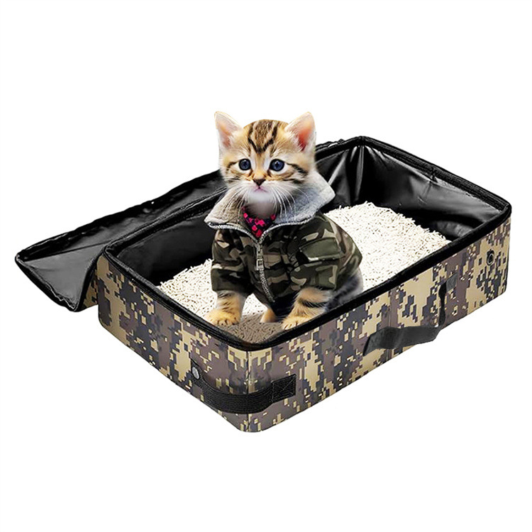 Camouflage Portable Foldable Cat Litter Box - Waterproof Travel Litter Pan for Cats image 2