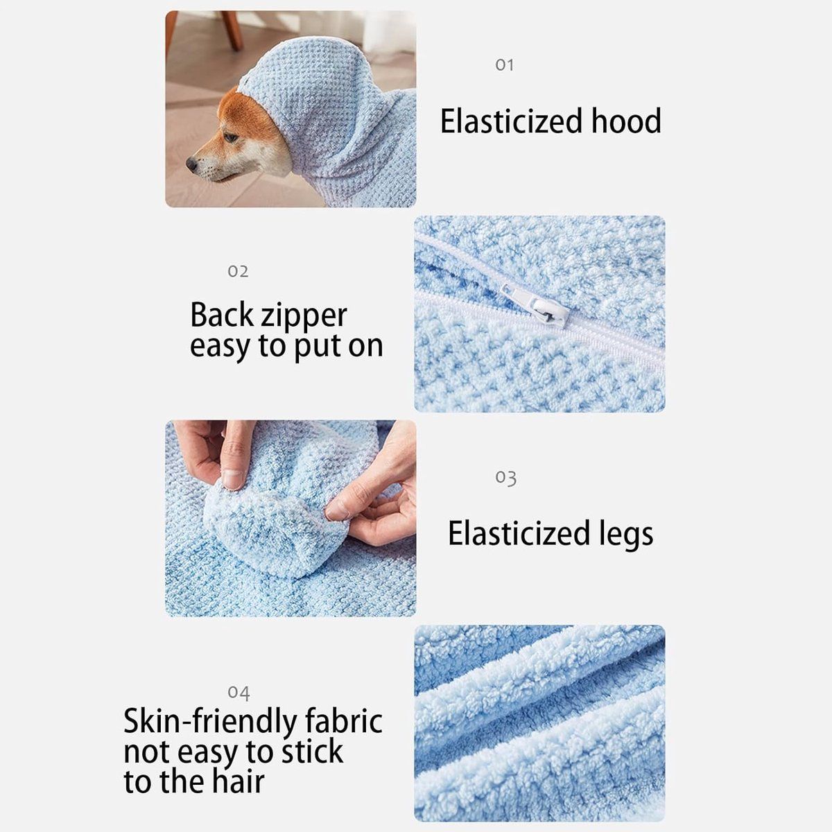 Plush Dog Bathrobe Quick Drying Ultra Absorbent Pet Drying Coat for Home…, Blue, L image 6