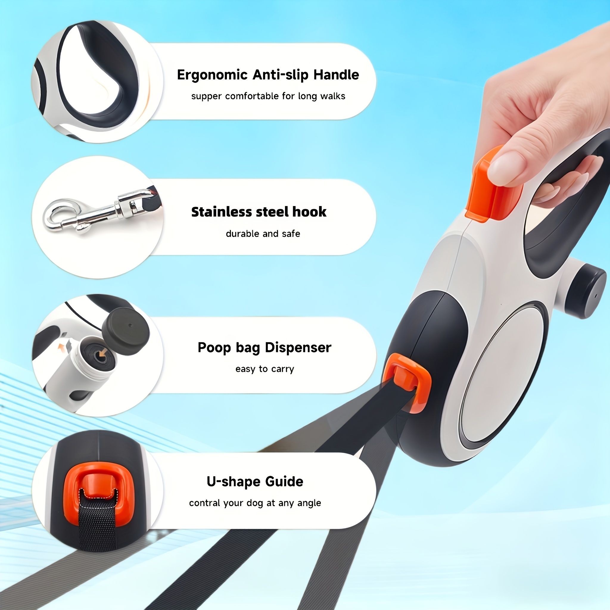 White retractable dog leash image 7