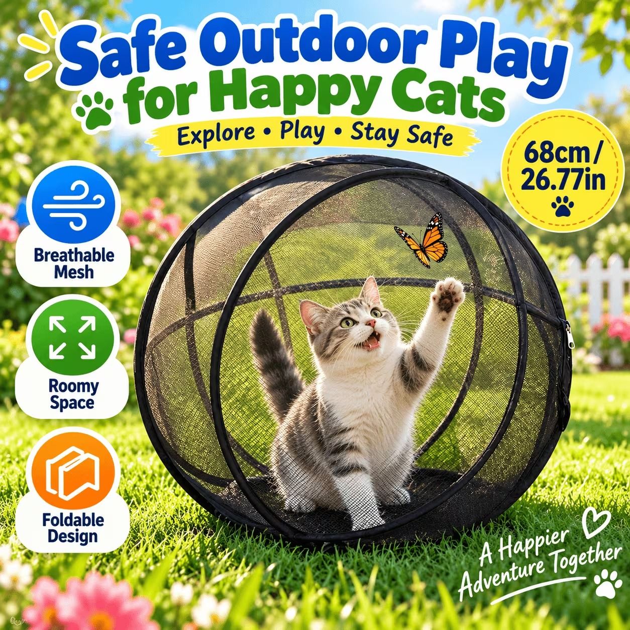 360° Panoramic Pop-Up Cat Enclosure Ball: breathable polyester mesh image 4