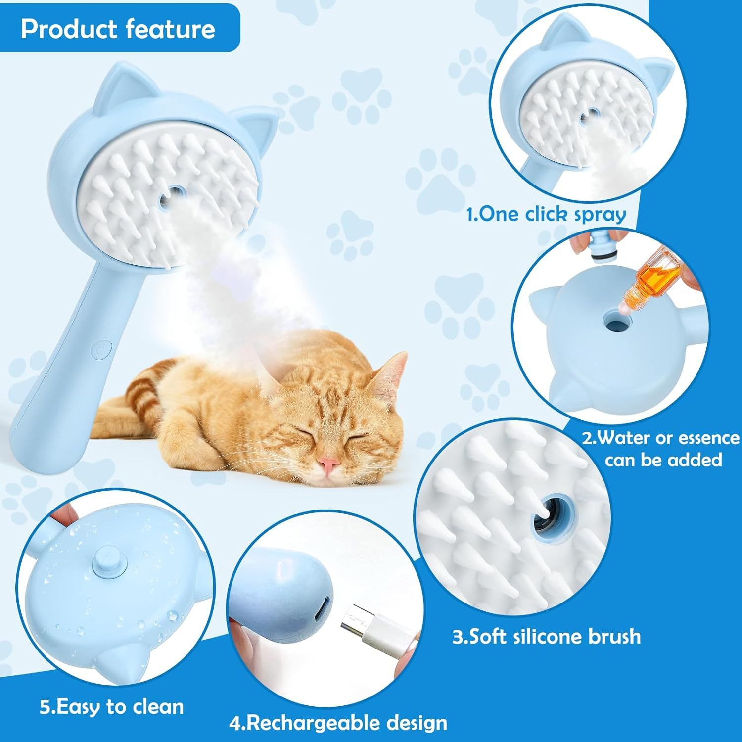Steam Brush for Cats Cute Cat Grooming Comb with Steam image 2