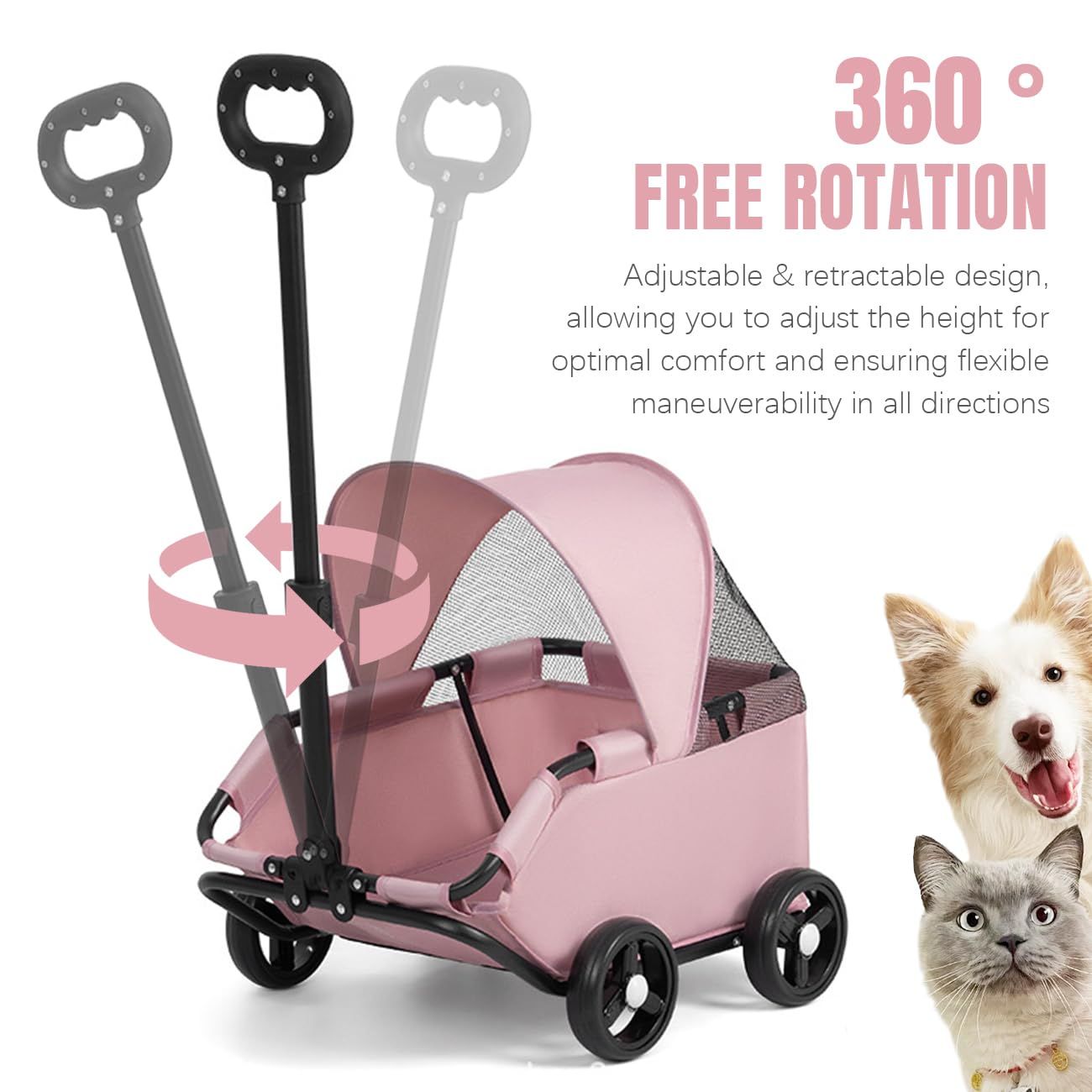 4-Wheel Dog Stroller with Sunshade Cover Collapsible Mesh Canopy Portable Pet…, Gray image 3