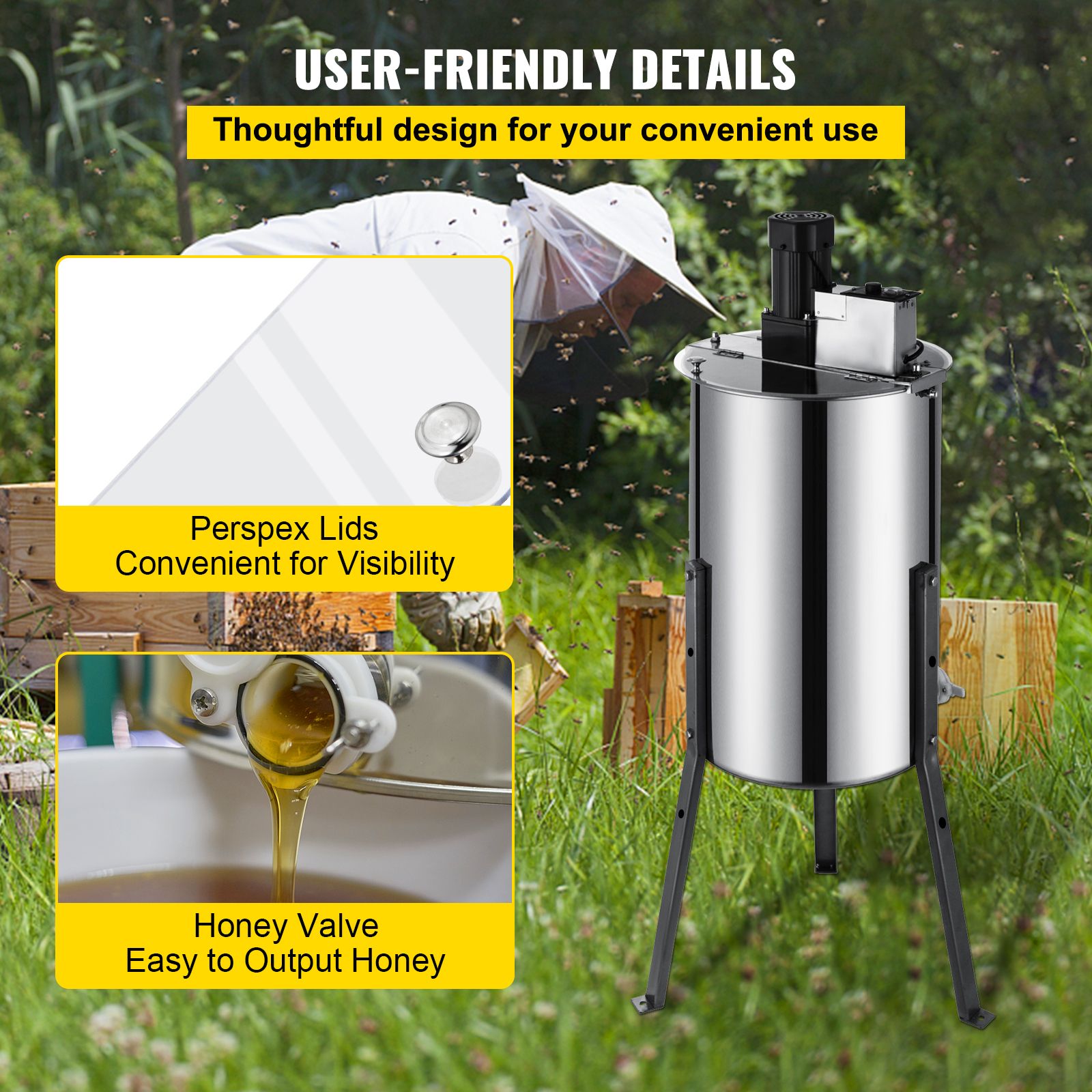 3/6 Frame Electric Honey Extractor Beekeeping Stainless Steel W/ 3 Legs image 6