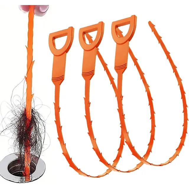 25 Inch Drain Snake Clog Remover:3 Pcs Hair Clog Auger, Orange