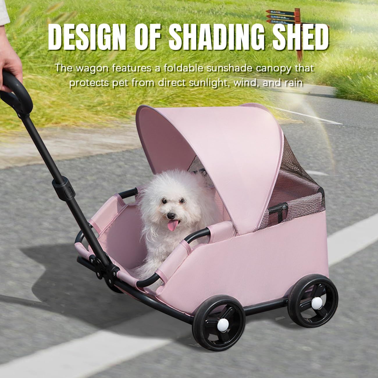 4-Wheel Dog Stroller with Sunshade Cover Collapsible Mesh Canopy Portable Pet…, Black image 2
