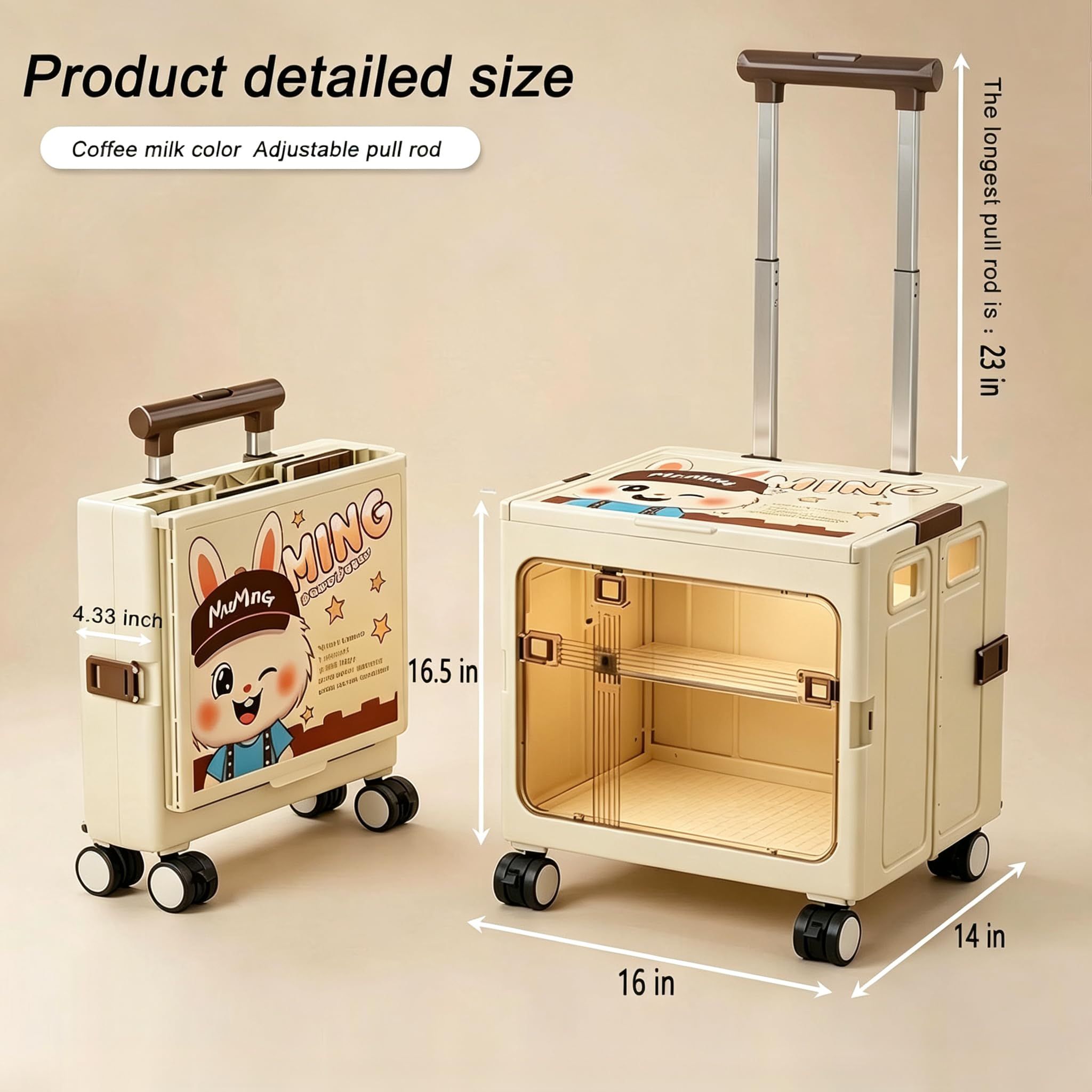 Foldable Sliding crates Large-Capacity suitcases – Compact and Foldable Design, Beige image 6