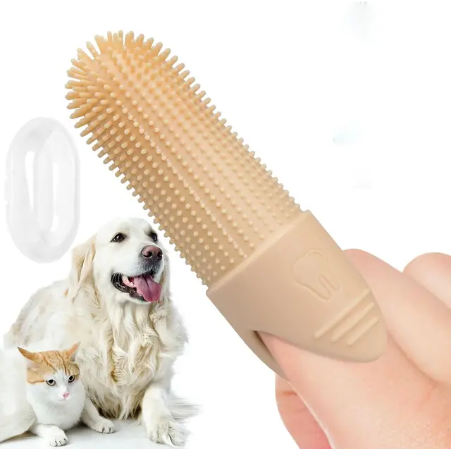 4 Pcs Beige Soft Silicone Pet Finger Toothbrush - Gentle Dental Care for Dogs & Cats