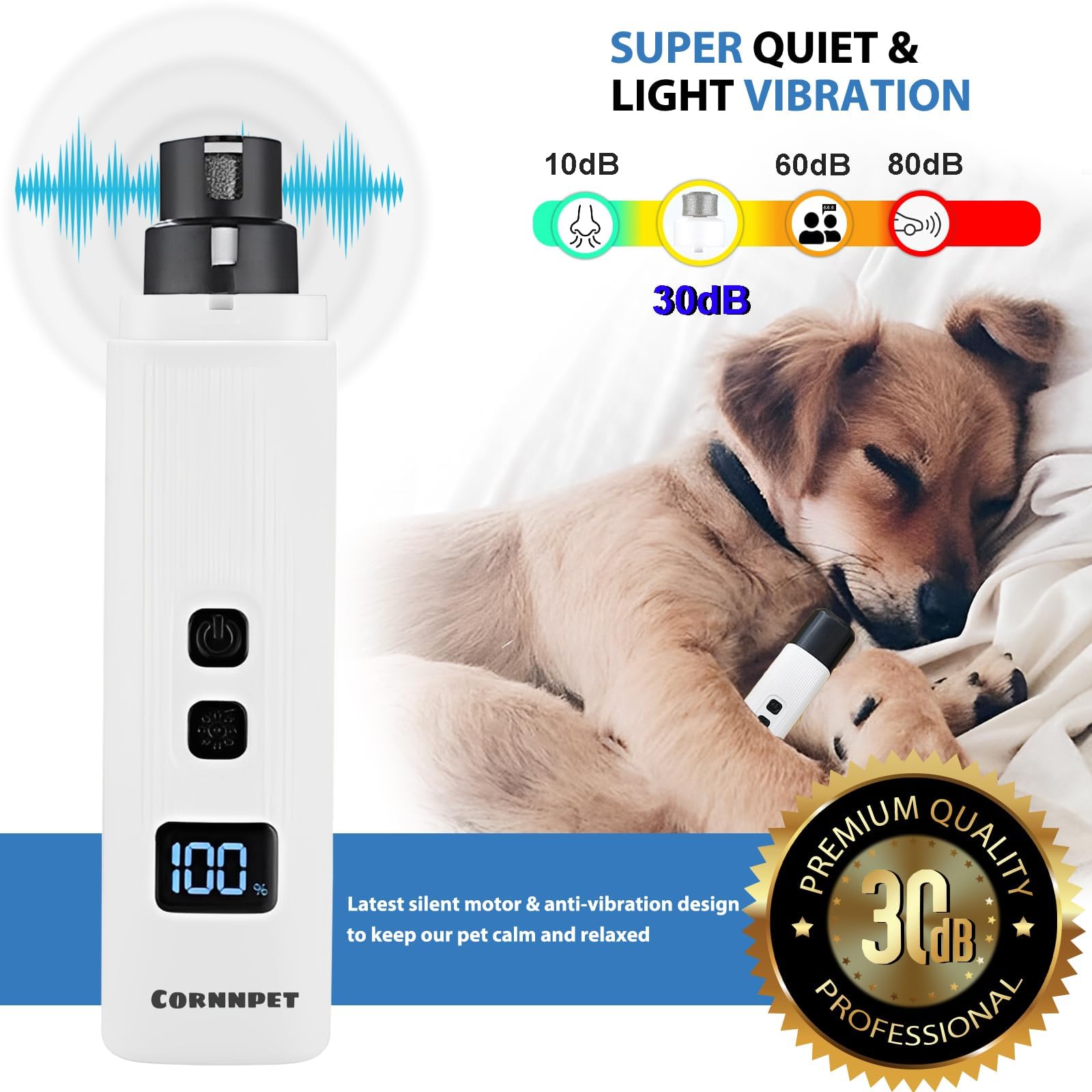 Rechargeable Pet Nail Grinder with LED Light, White image 3