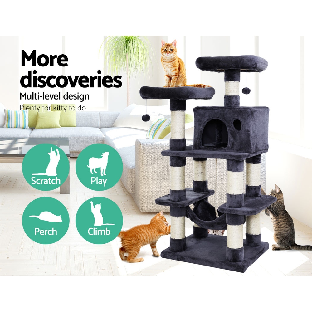 i.Pet Cat Tree 145cm Tower Scratching Post Scratcher Wood Condo House Large Bed image 3