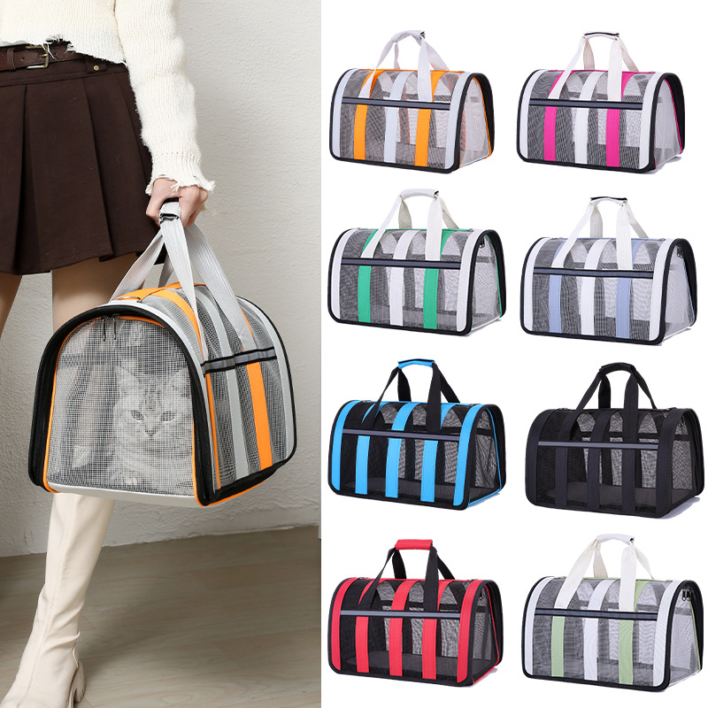 Size S Black and Red Foldable Pet Carrier Bag - Lightweight image 2
