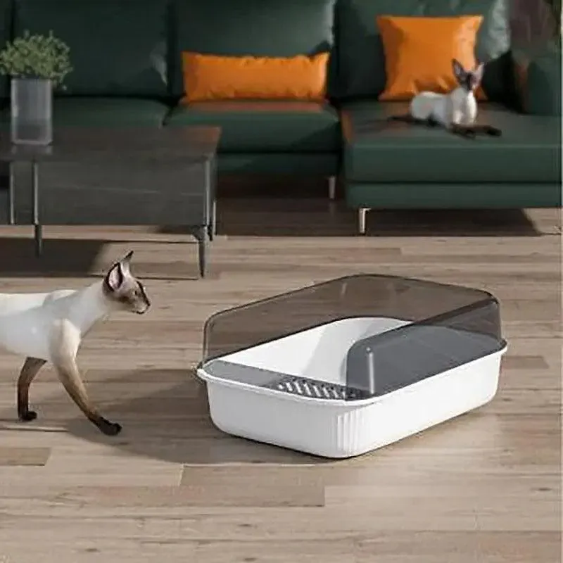Litter Tray Box with Splash Guard and Wide Opening for Cats Open Top Design - Grey image 6
