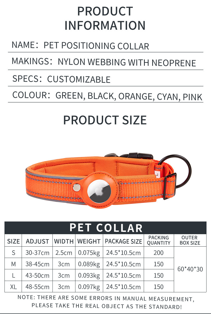 Size M Orange Reflective Adjustable Anti-Lost Pet Collar (For Apple AirTag - Collar Only image 4