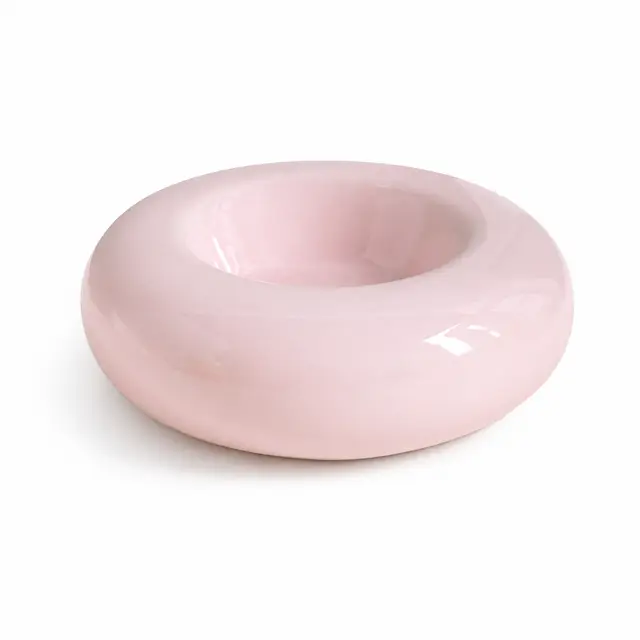 Pink Ceramic Pet Donut Bowl - 50ml Food Dish for Cats and Small Dogs - Non Slip Base