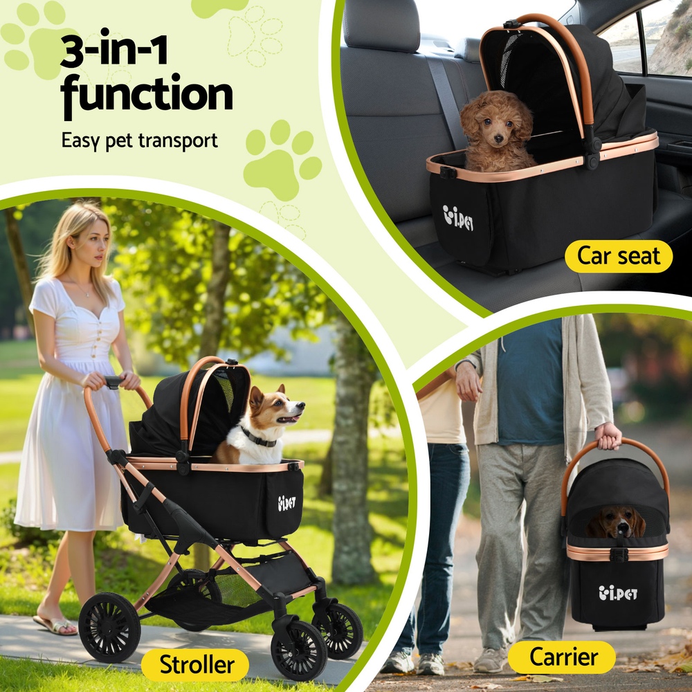 i.Pet Pet Dog Stroller Pram Large Cat Carrier Travel Pushchair Foldable 4 Wheels image 2