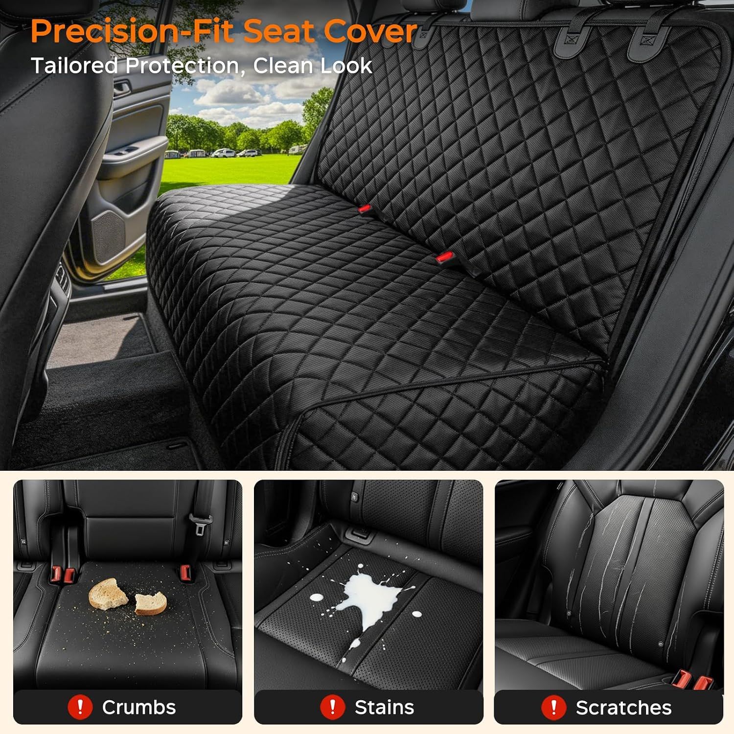 Dog Car Back Seat Cover, Black image 2