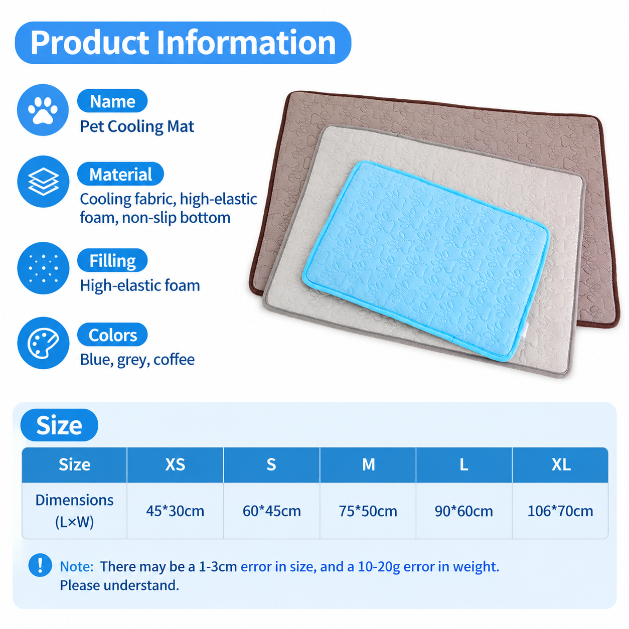 Cooling Pet Mat with Breathable Ice Silk Surface and Thick High-Elastic…, Blue, XS image 2